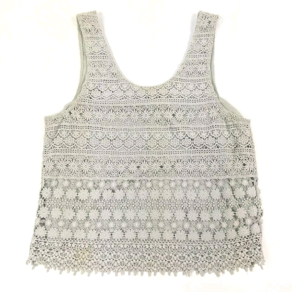TopShop Cropped Top Tank Top Gray Floral Overlay